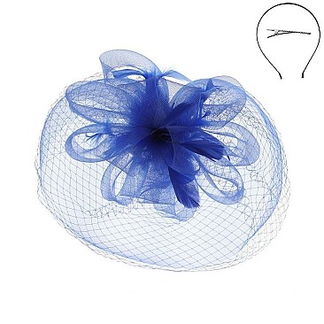 FEATHERED MESH VEIL LOOP FLOWER FASCINATOR