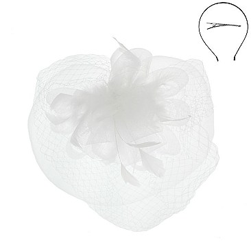 FEATHERED MESH VEIL LOOP FLOWER FASCINATOR