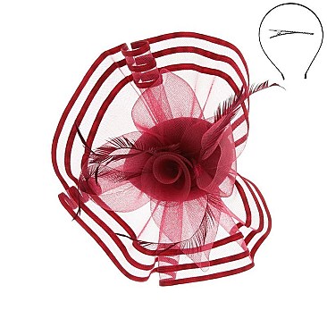 SATIN TRIMMED MESH ROSE ACCENT FASCINATOR