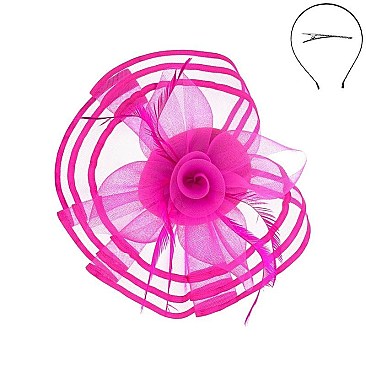 SATIN TRIMMED MESH ROSE ACCENT FASCINATOR