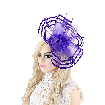 SATIN TRIMMED MESH ROSE ACCENT FASCINATOR