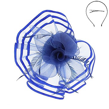 SATIN TRIMMED MESH ROSE ACCENT FASCINATOR