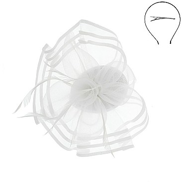 SATIN TRIMMED MESH ROSE ACCENT FASCINATOR