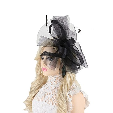 LOOP RIBBON AND FEATHER MESH FASCINATOR