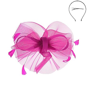 LOOP RIBBON AND FEATHER MESH FASCINATOR