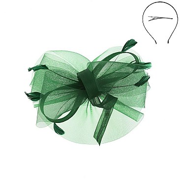 LOOP RIBBON AND FEATHER MESH FASCINATOR