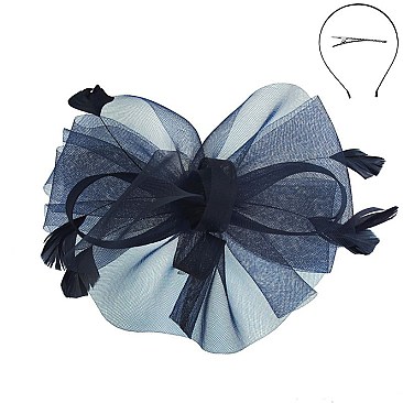 LOOP RIBBON AND FEATHER MESH FASCINATOR