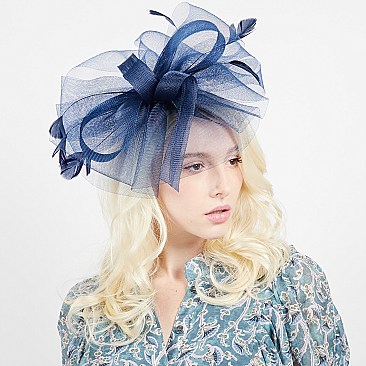 LOOP RIBBON AND FEATHER MESH FASCINATOR