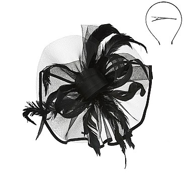 WILD FEATHER LOOP SATIN TRIM MESH FASCINATOR