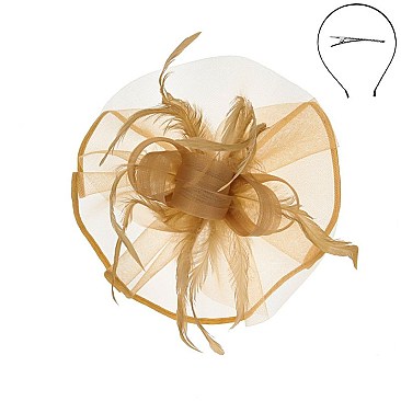 WILD FEATHER LOOP SATIN TRIM MESH FASCINATOR