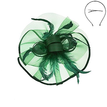 WILD FEATHER LOOP SATIN TRIM MESH FASCINATOR