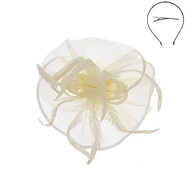 WILD FEATHER LOOP SATIN TRIM MESH FASCINATOR