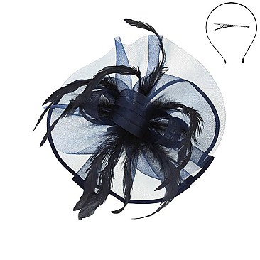 WILD FEATHER LOOP SATIN TRIM MESH FASCINATOR