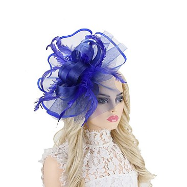 WILD FEATHER LOOP SATIN TRIM MESH FASCINATOR