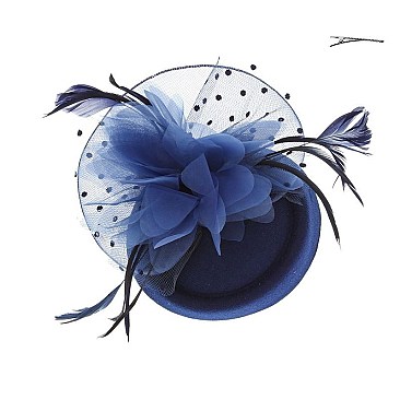 LACE FLOWER AND FEATHERS ON DOTTED MESH MINI HAT
