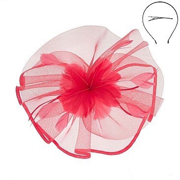 FEATHER POM ON SATIN TRIM MESH