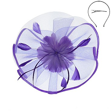 FEATHER POM ON SATIN TRIM MESH