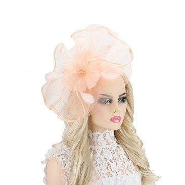 FEATHER POM ON SATIN TRIM MESH