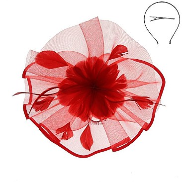 FEATHER POM ON SATIN TRIM MESH