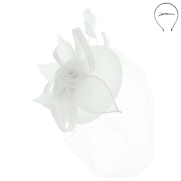TRENDY SINAMAY FASCINATOR WITH ROSE AND MESH VEIL
