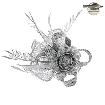 WOVEN ROSE FEATHER FASCINATOR PIN