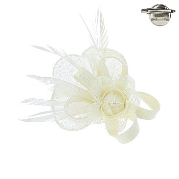 WOVEN ROSE FEATHER FASCINATOR PIN