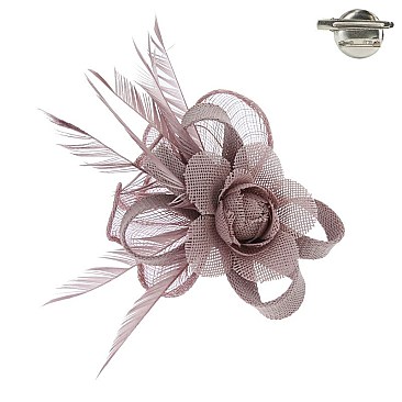 WOVEN ROSE FEATHER FASCINATOR PIN