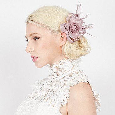 WOVEN ROSE FEATHER FASCINATOR PIN