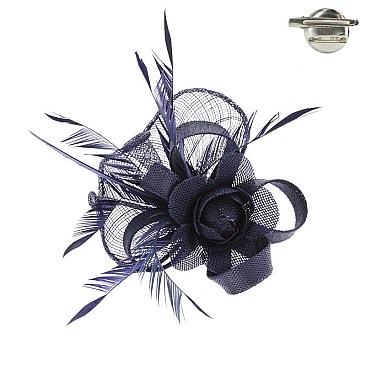 WOVEN ROSE FEATHER FASCINATOR PIN