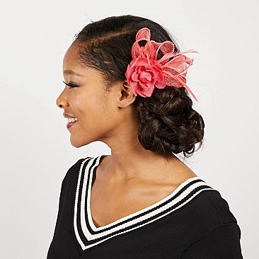Fashionable ROSE and FEATHERS PIN FASCINATOR Pin