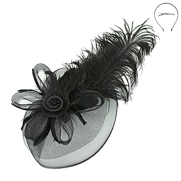 PEACOCK FEATHER AND FLOWER VEIL FASCINATOR