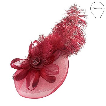 PEACOCK FEATHER AND FLOWER VEIL FASCINATOR