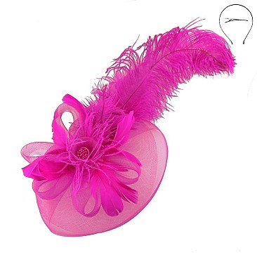 PEACOCK FEATHER AND FLOWER VEIL FASCINATOR