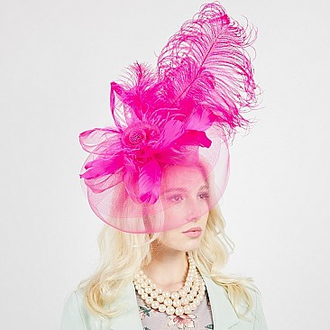 PEACOCK FEATHER AND FLOWER VEIL FASCINATOR