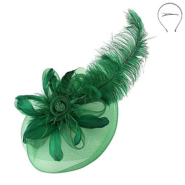 PEACOCK FEATHER AND FLOWER VEIL FASCINATOR