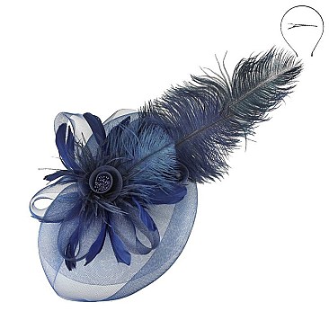 PEACOCK FEATHER AND FLOWER VEIL FASCINATOR