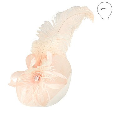 PEACOCK FEATHER AND FLOWER VEIL FASCINATOR