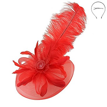 PEACOCK FEATHER AND FLOWER VEIL FASCINATOR