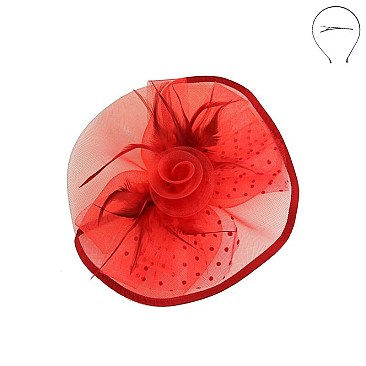 ROSE AND POLKA DOT VEIL FASCINATOR