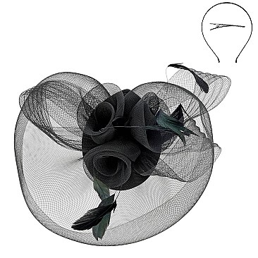 DERBY TILT MESH FLOWER FEATHERS FASCINATOR