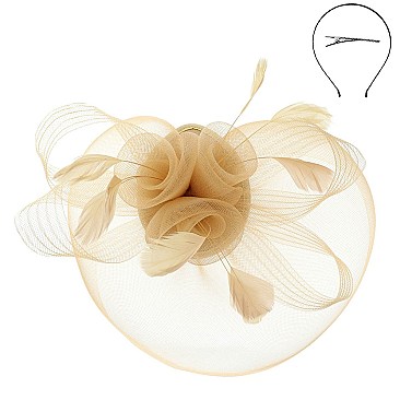 DERBY TILT MESH FLOWER FEATHERS FASCINATOR