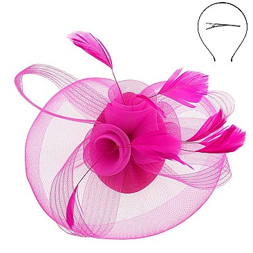 DERBY TILT MESH FLOWER FEATHERS FASCINATOR