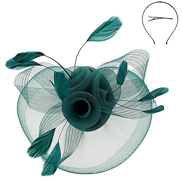 DERBY TILT MESH FLOWER FEATHERS FASCINATOR