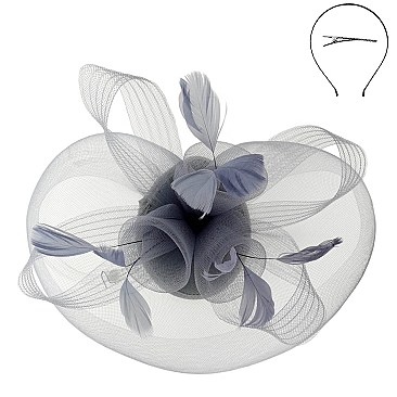 DERBY TILT MESH FLOWER FEATHERS FASCINATOR