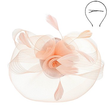 DERBY TILT MESH FLOWER FEATHERS FASCINATOR