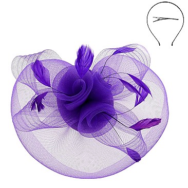 DERBY TILT MESH FLOWER FEATHERS FASCINATOR