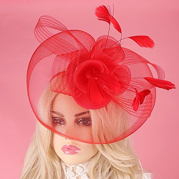 DERBY TILT MESH FLOWER FEATHERS FASCINATOR