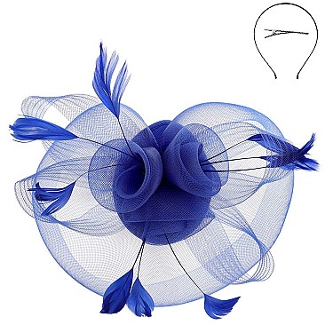 DERBY TILT MESH FLOWER FEATHERS FASCINATOR