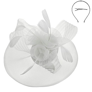 DERBY TILT MESH FLOWER FEATHERS FASCINATOR