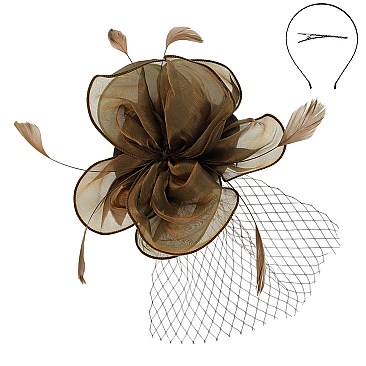 FASHIONABLE DERBY High FLOWER FEATHERS FASCINATOR WITH MESH